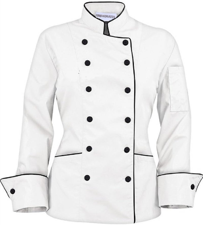 Long Sleeves Tailored Fit Chef Coat Jacket Uniform for Women Chef Ideal for Food Service, Caterers and Culinary Professionals